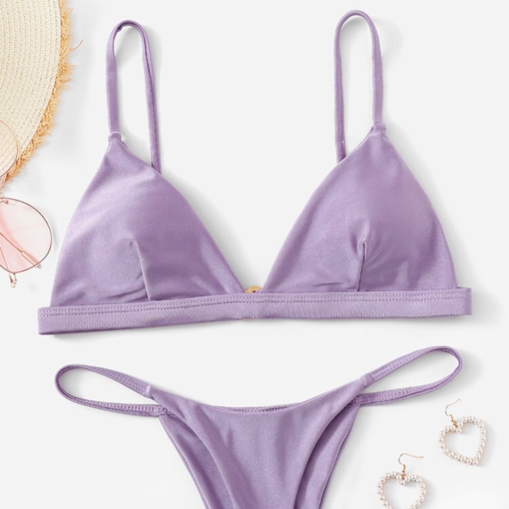 Purple Triangle Bikini Top and Thong bottoms